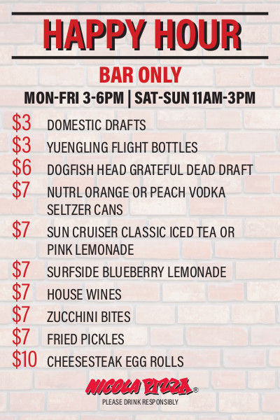 Happy Hour Menu - Bar Only