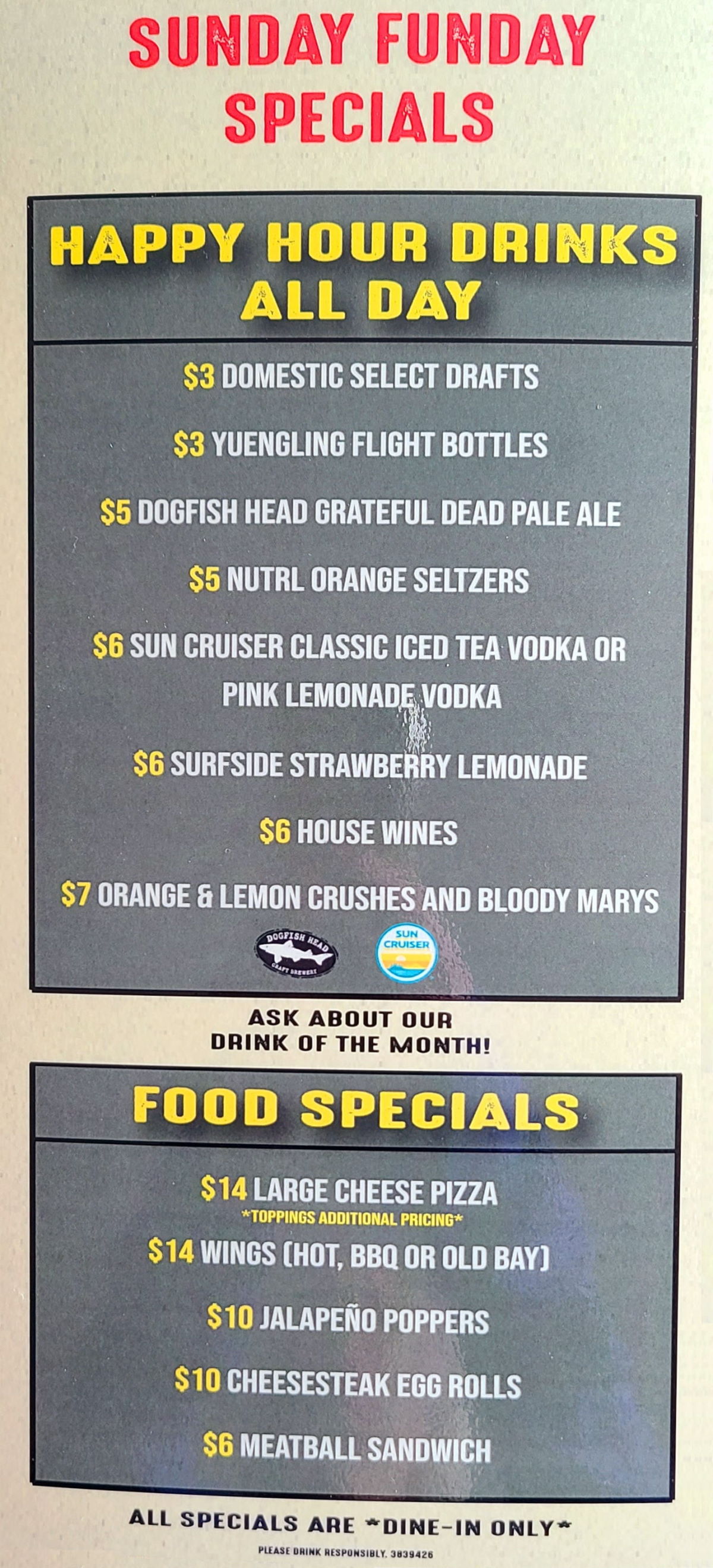 Sunday Funday Specials